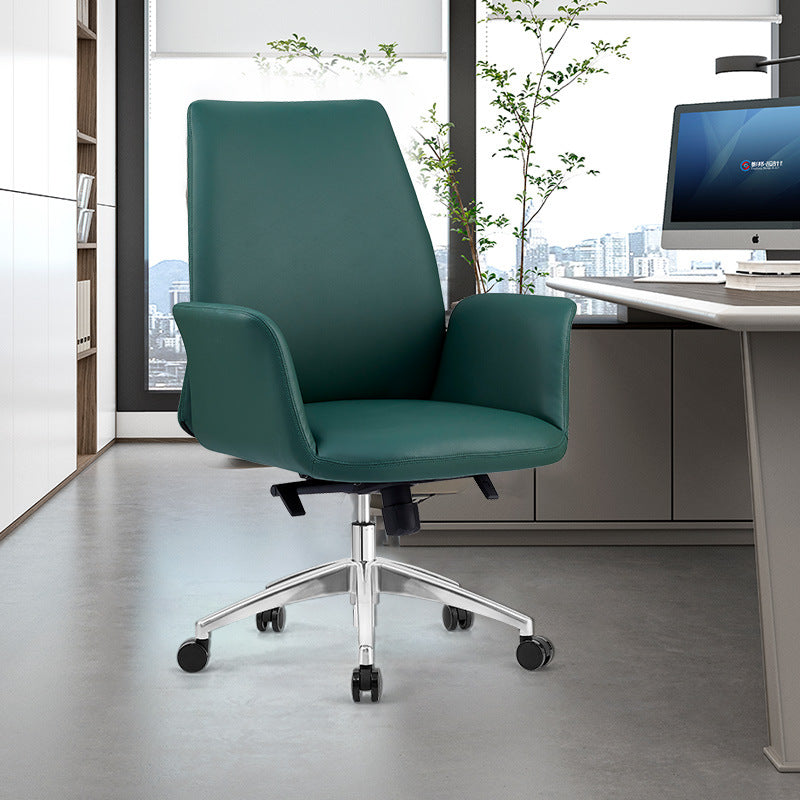 Chaise de bureau pivotante en cuir carrée de luxe moderne avec dossier et roulettes pour bureau à domicile 