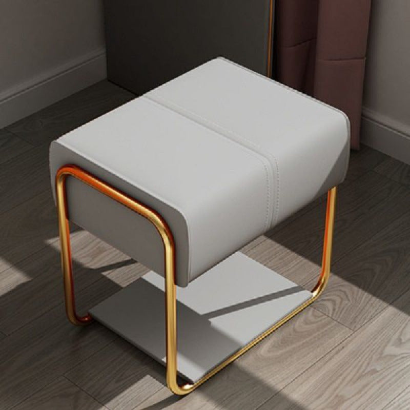 Contemporary Scandinavian Rectangular Square Leather Wood Vanity Stool For Bedroom