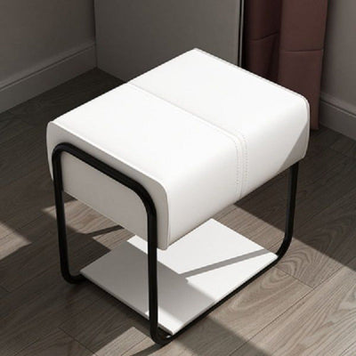 Contemporary Scandinavian Rectangular Square Leather Wood Vanity Stool For Bedroom