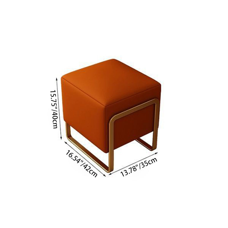 Contemporary Scandinavian Rectangular Square Leather Wood Vanity Stool For Bedroom