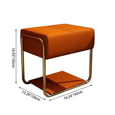 Contemporary Scandinavian Rectangular Square Leather Wood Vanity Stool For Bedroom