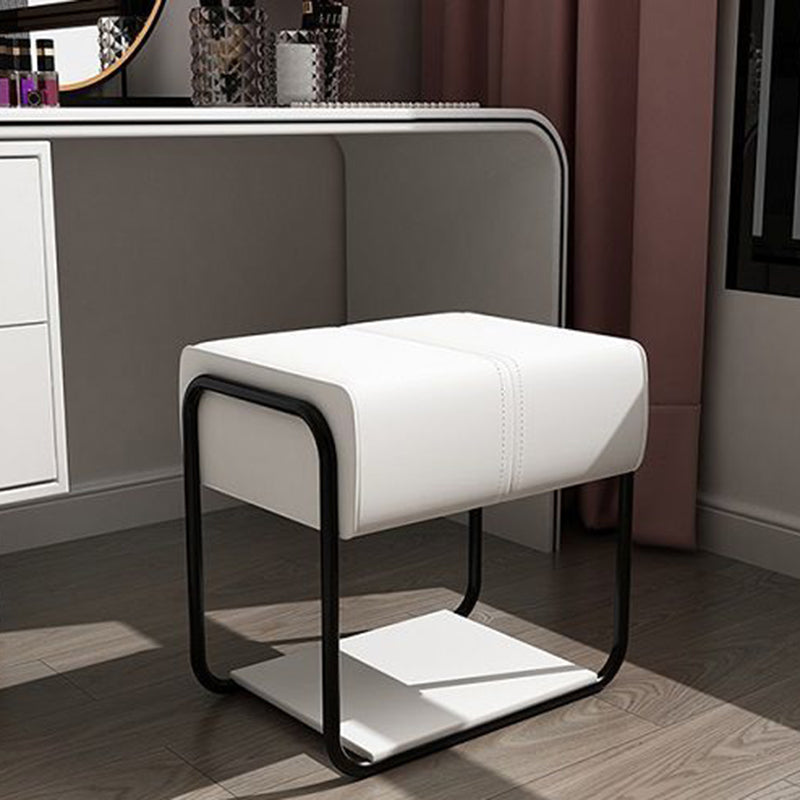 Contemporary Scandinavian Rectangular Square Leather Wood Vanity Stool For Bedroom