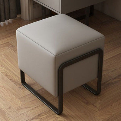 Contemporary Scandinavian Rectangular Square Leather Wood Vanity Stool For Bedroom