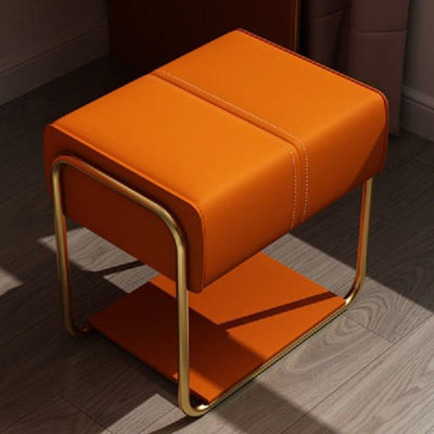 Contemporary Scandinavian Rectangular Square Leather Wood Vanity Stool For Bedroom