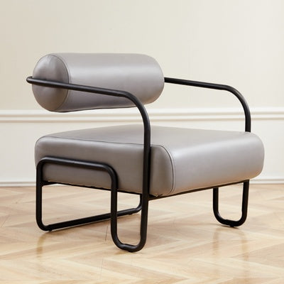 Modern Minimalist Square Cylinder Metal Fabric Accent Chair Backrest Armrest For Living Room