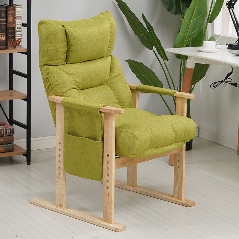 Modern Minimalist Folding Rectangular Wood Hemp Fabric Storage Pocket Accent Chair Backrest Armrests For Study Room