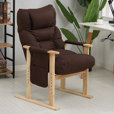 Modern Minimalist Folding Rectangular Wood Hemp Fabric Storage Pocket Accent Chair Backrest Armrests For Study Room