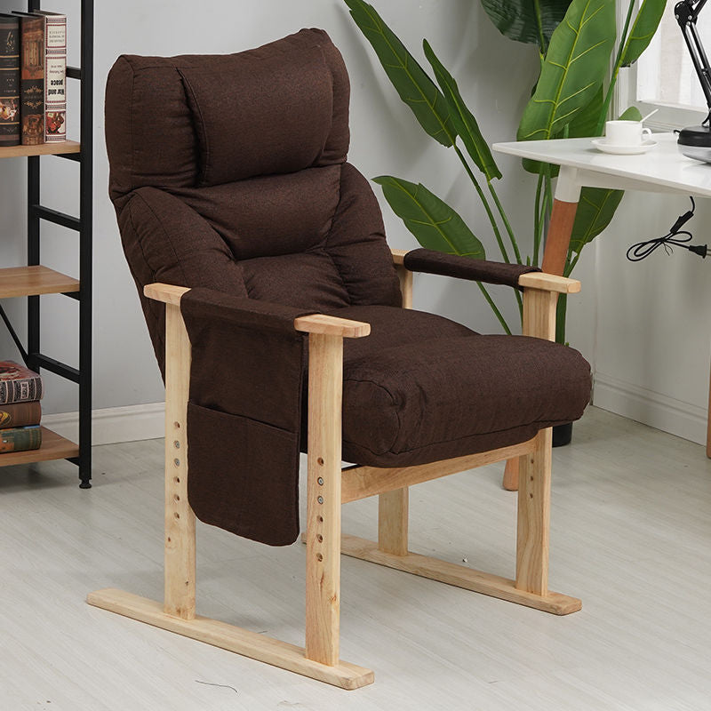 Modern Minimalist Folding Rectangular Wood Hemp Fabric Storage Pocket Accent Chair Backrest Armrests For Study Room