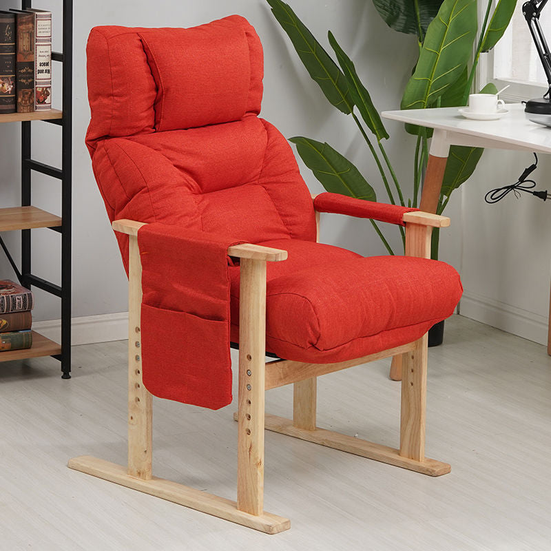 Modern Minimalist Folding Rectangular Wood Hemp Fabric Storage Pocket Accent Chair Backrest Armrests For Study Room