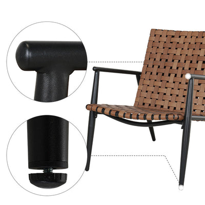 Traditional Rustic Square Aluminum PE Leather Rattan Accent Chair Backrest Armrest For Patio