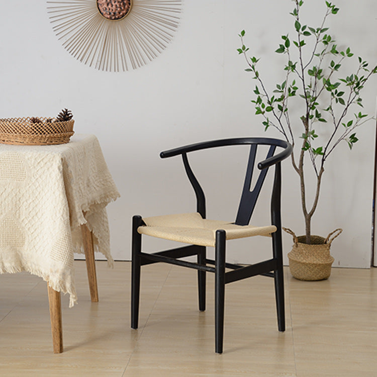 Modern Minimalist Square Wood Rope Dining Chair Backrest For Dining Room