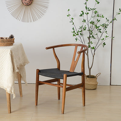 Modern Minimalist Square Wood Rope Dining Chair Backrest For Dining Room