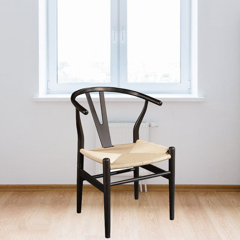 Modern Minimalist Square Wood Rope Dining Chair Backrest For Dining Room