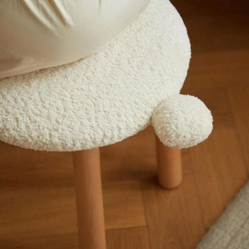 Contemporary Nordic Round Wood Lambswool Vanity Stool For Bedroom