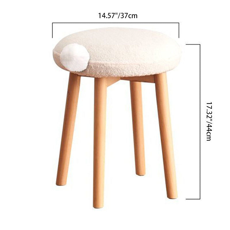 Contemporary Nordic Round Wood Lambswool Vanity Stool For Bedroom