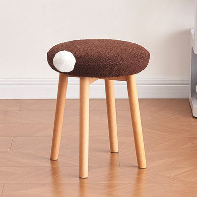 Contemporary Nordic Round Wood Lambswool Vanity Stool For Bedroom