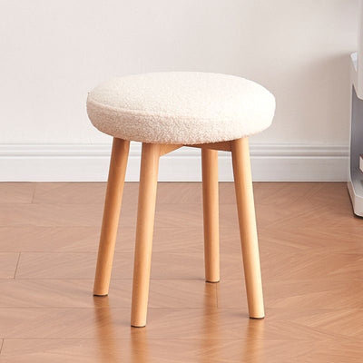 Contemporary Nordic Round Wood Lambswool Vanity Stool For Bedroom