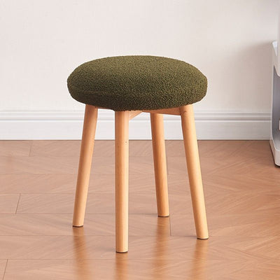 Contemporary Nordic Round Wood Lambswool Vanity Stool For Bedroom