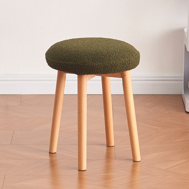 Contemporary Nordic Round Wood Lambswool Vanity Stool For Bedroom