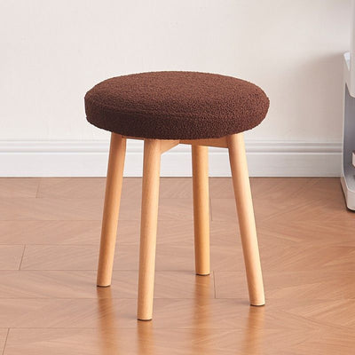 Contemporary Nordic Round Wood Lambswool Vanity Stool For Bedroom