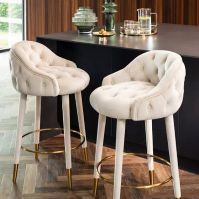 Contemporary Nordic Round Curved Metal Wood Fabric Bar Stool Backrest For Dining Room