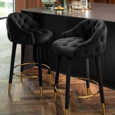 Contemporary Nordic Round Curved Metal Wood Fabric Bar Stool Backrest For Dining Room