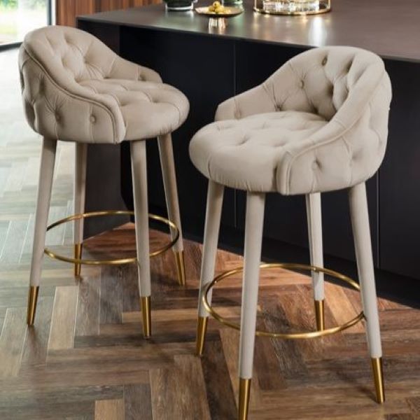 Contemporary Nordic Round Curved Metal Wood Fabric Bar Stool Backrest For Dining Room