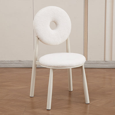 Zeitgenössischer nordischer Creme-Donut-Metall-Lambswool-Esszimmerstuhl mit Rückenlehne für das Esszimmer 