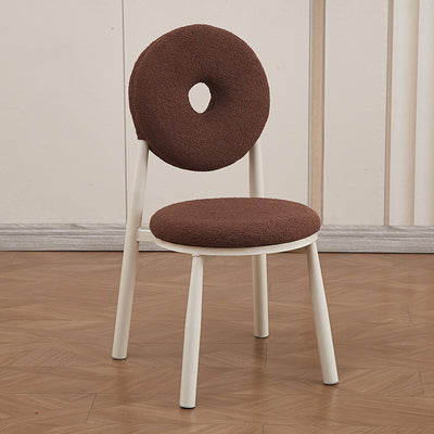 Zeitgenössischer nordischer Creme-Donut-Metall-Lambswool-Esszimmerstuhl mit Rückenlehne für das Esszimmer 