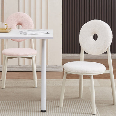 Zeitgenössischer nordischer Creme-Donut-Metall-Lambswool-Esszimmerstuhl mit Rückenlehne für das Esszimmer 