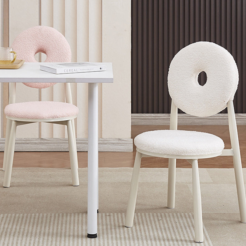 Contemporary Nordic Cream Donut Metal Lambswool Dining Chair Backrest For Dining Room