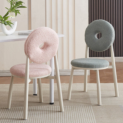 Zeitgenössischer nordischer Creme-Donut-Metall-Lambswool-Esszimmerstuhl mit Rückenlehne für das Esszimmer 