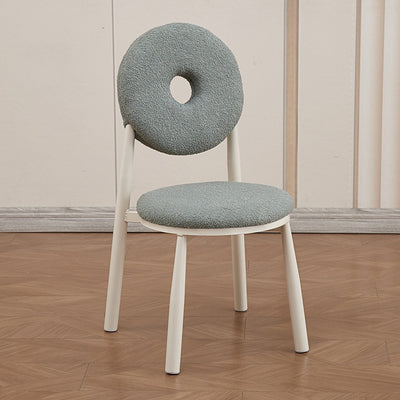 Zeitgenössischer nordischer Creme-Donut-Metall-Lambswool-Esszimmerstuhl mit Rückenlehne für das Esszimmer 