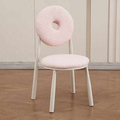 Zeitgenössischer nordischer Creme-Donut-Metall-Lambswool-Esszimmerstuhl mit Rückenlehne für das Esszimmer 