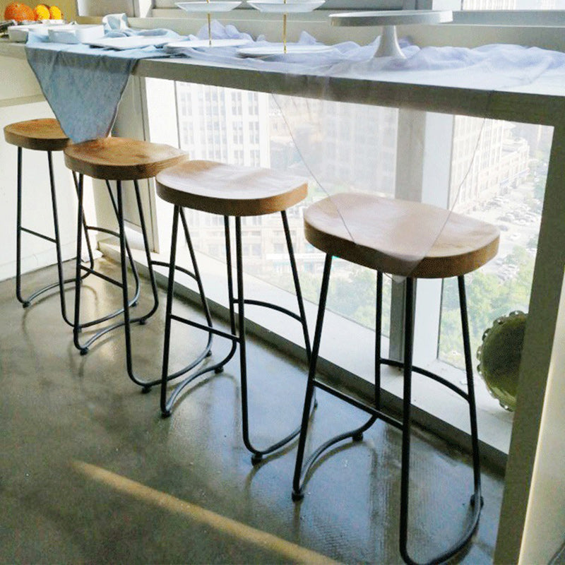 Modern Minimalist Oval Iron Wood Bar Stool For Dining Room