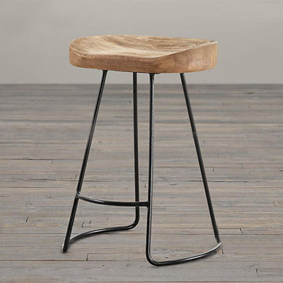 Modern Minimalist Oval Iron Wood Bar Stool For Dining Room