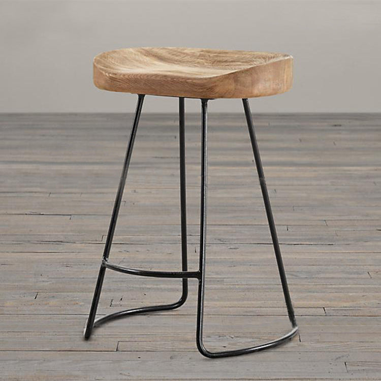 Modern Minimalist Oval Iron Wood Bar Stool For Dining Room