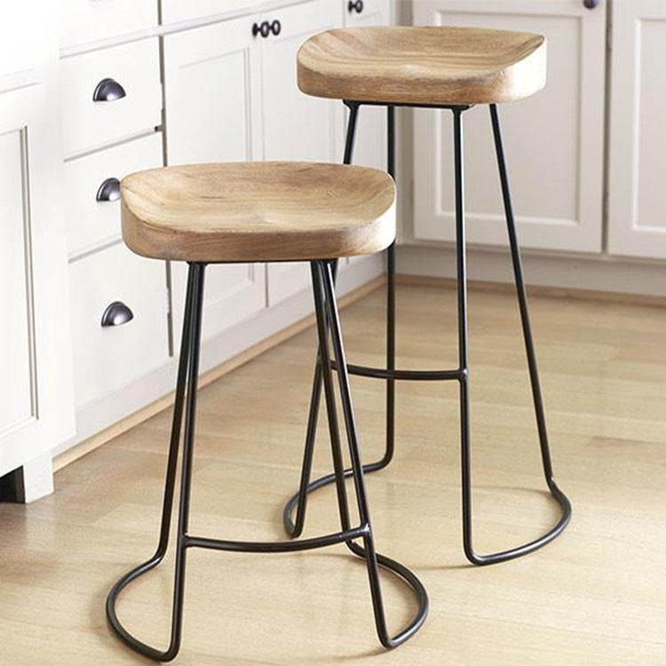 Modern Minimalist Oval Iron Wood Bar Stool For Dining Room