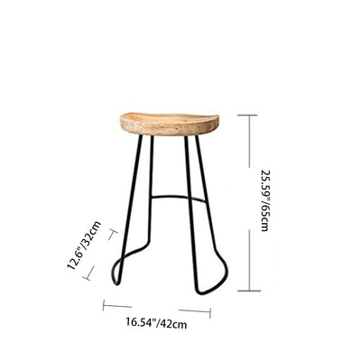 Modern Minimalist Oval Iron Wood Bar Stool For Dining Room