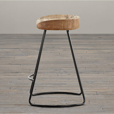 Modern Minimalist Oval Iron Wood Bar Stool For Dining Room