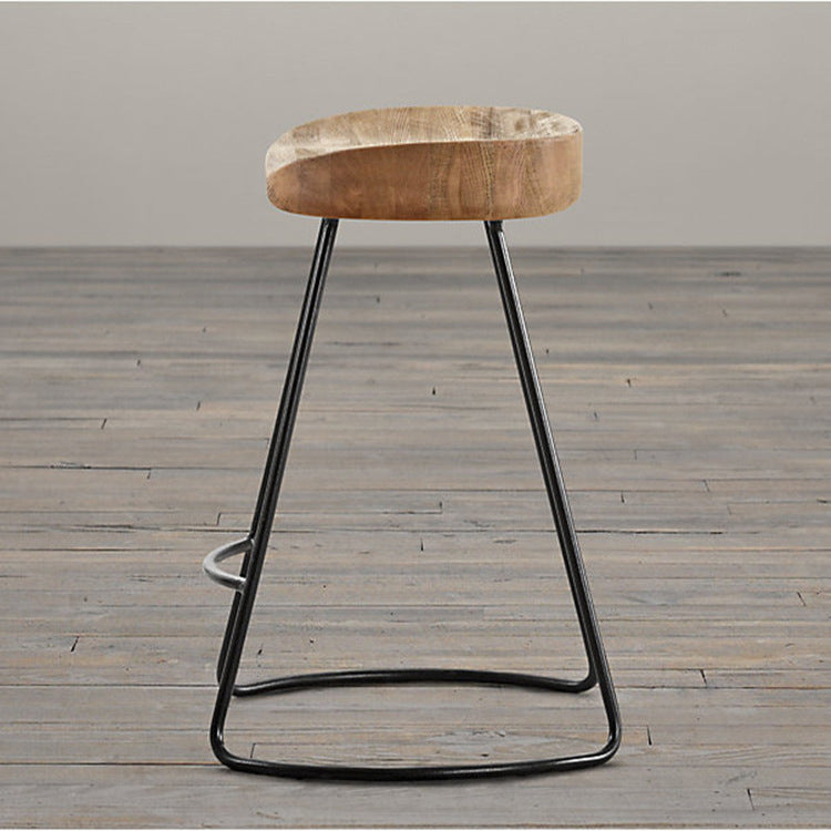 Modern Minimalist Oval Iron Wood Bar Stool For Dining Room