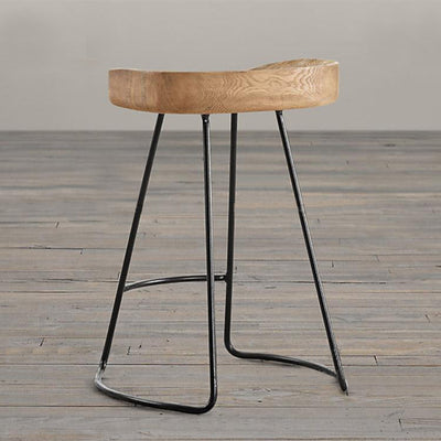 Modern Minimalist Oval Iron Wood Bar Stool For Dining Room