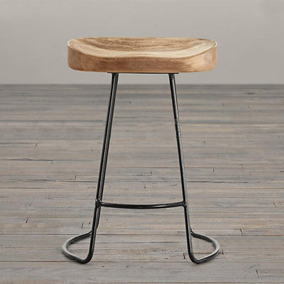 Modern Minimalist Oval Iron Wood Bar Stool For Dining Room