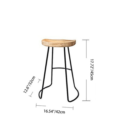 Modern Minimalist Oval Iron Wood Bar Stool For Dining Room