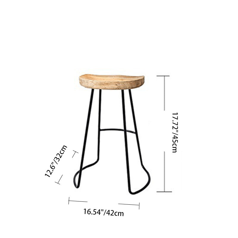 Modern Minimalist Oval Iron Wood Bar Stool For Dining Room