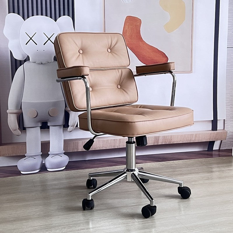 Chaise de bureau moderne minimaliste pivotante rectangulaire carrée en métal et cuir avec dossier et accoudoirs pour la maison et le bureau 