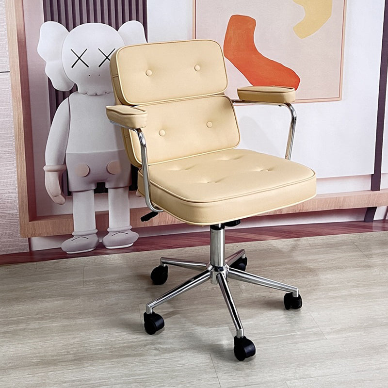 Chaise de bureau moderne minimaliste pivotante rectangulaire carrée en métal et cuir avec dossier et accoudoirs pour la maison et le bureau 