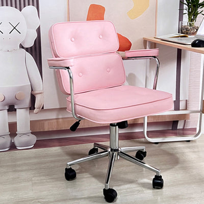 Chaise de bureau moderne minimaliste pivotante rectangulaire carrée en métal et cuir avec dossier et accoudoirs pour la maison et le bureau 