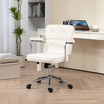 Chaise de bureau moderne minimaliste pivotante rectangulaire carrée en métal et cuir avec dossier et accoudoirs pour la maison et le bureau 