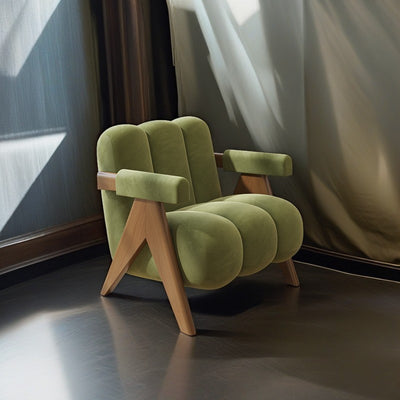 Chaise d'accent en bois carré crème nordique contemporain avec dossier et accoudoirs en tissu pour salon 